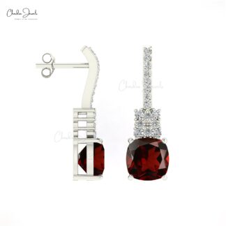 Natural Garnet & Round Cut Diamond Studded Earring In For Woman