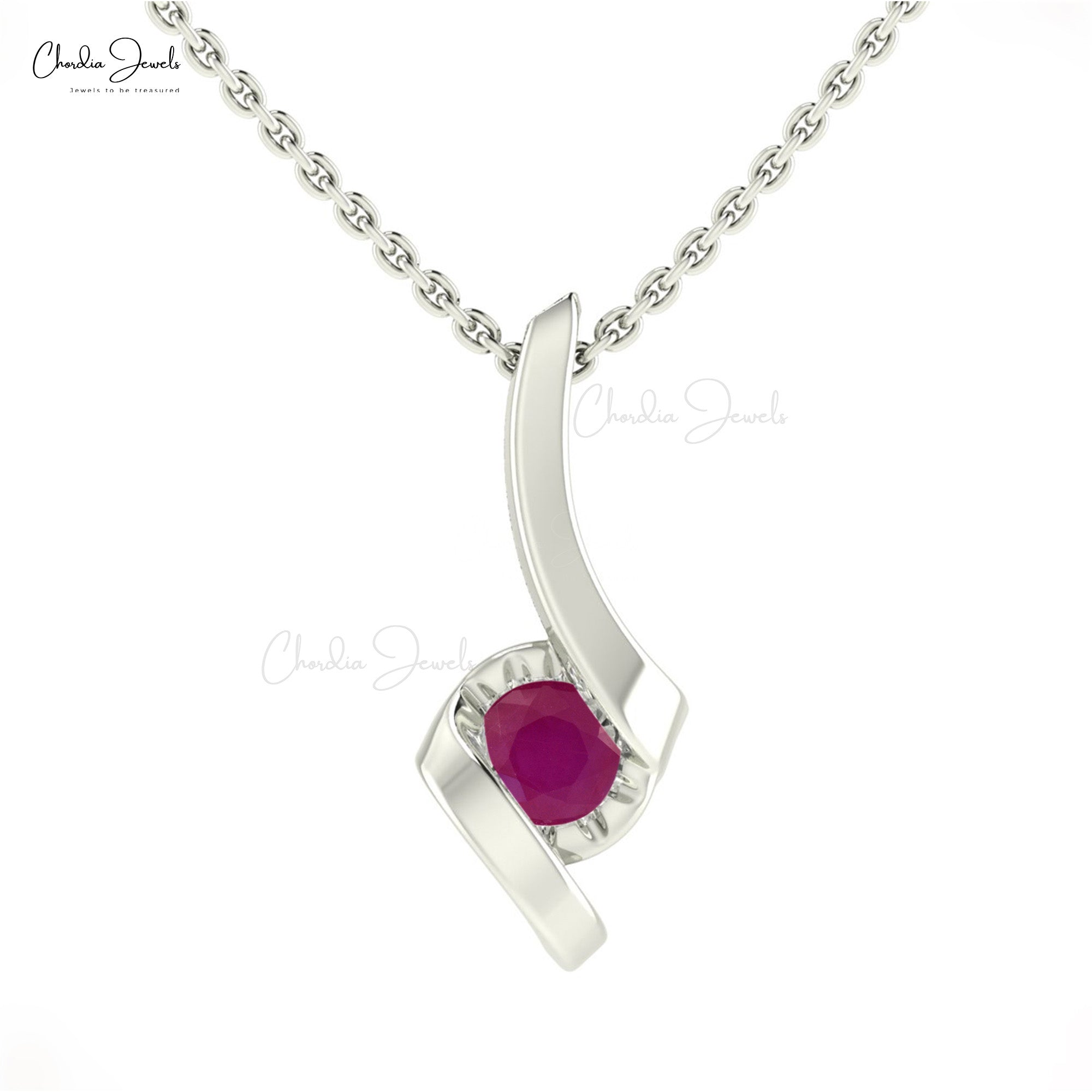 Natural Solitaire Round Cut Ruby Birthstone Twisted Pendant Necklace