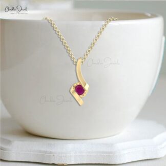 Natural Solitaire Round Cut Ruby Birthstone Twisted Pendant Necklace
