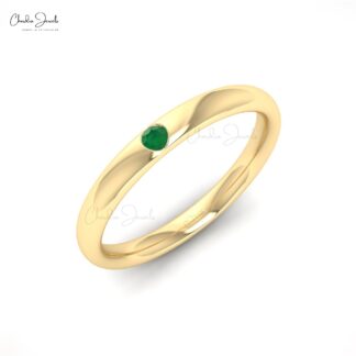 Gemstone Solitaire Ring With 2mm Zambian Emerald May Birthstone Ring In 14k Real Gold