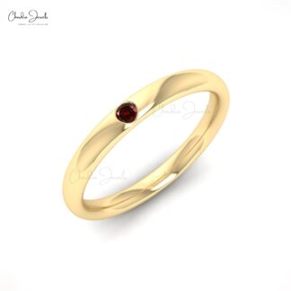 Solitaire Gemstone Ring With 0.05 Ct Red Garnet Flush Set In 14k Real Gold Rings For Her
