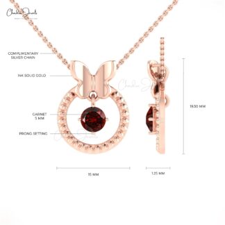 Natural Red Garnet Milgrain Pendant In 14k Solid Gold Gemstone Handmade Dangle Necklace