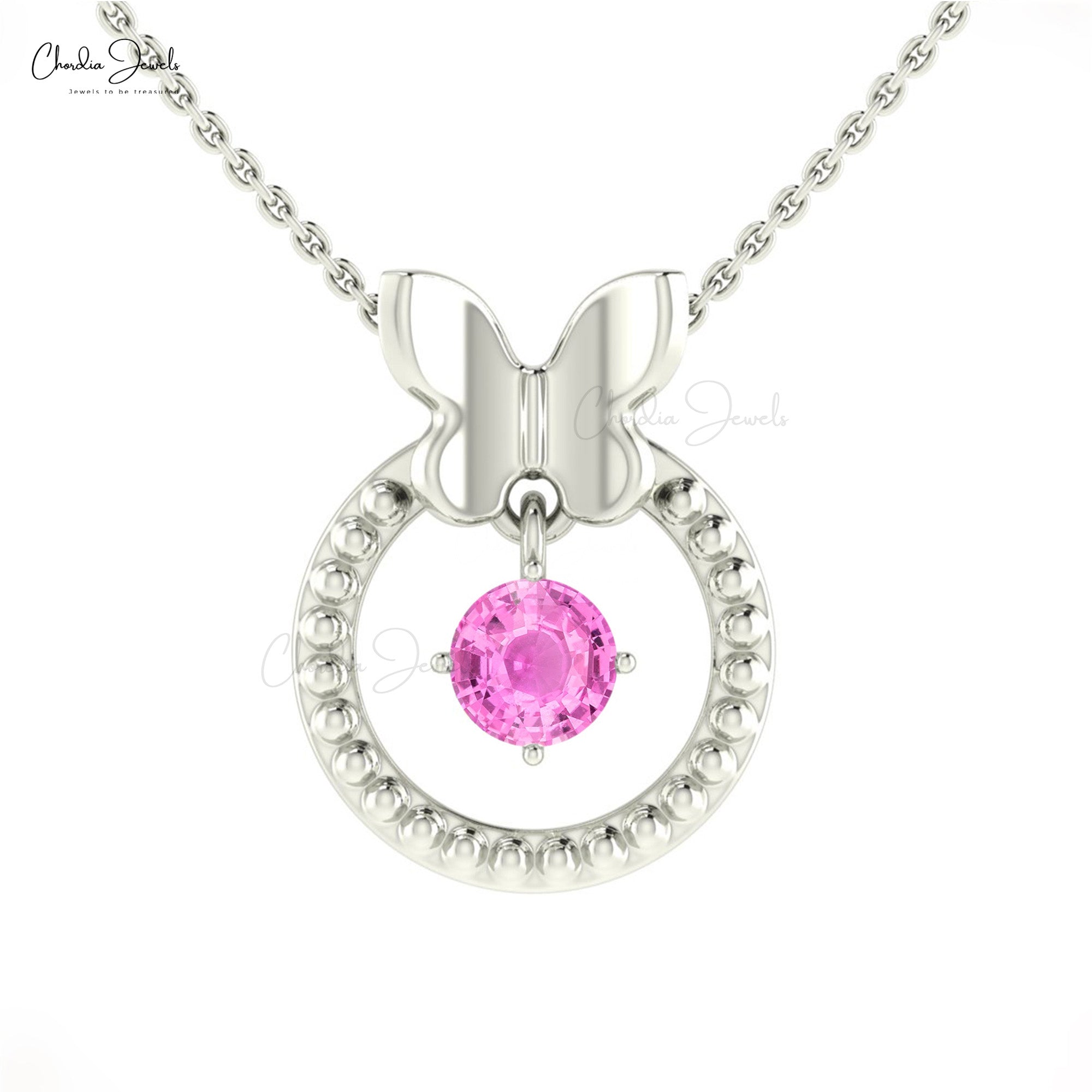 Milgrain Design 14k Solid Gold Pink Sapphire Pendant