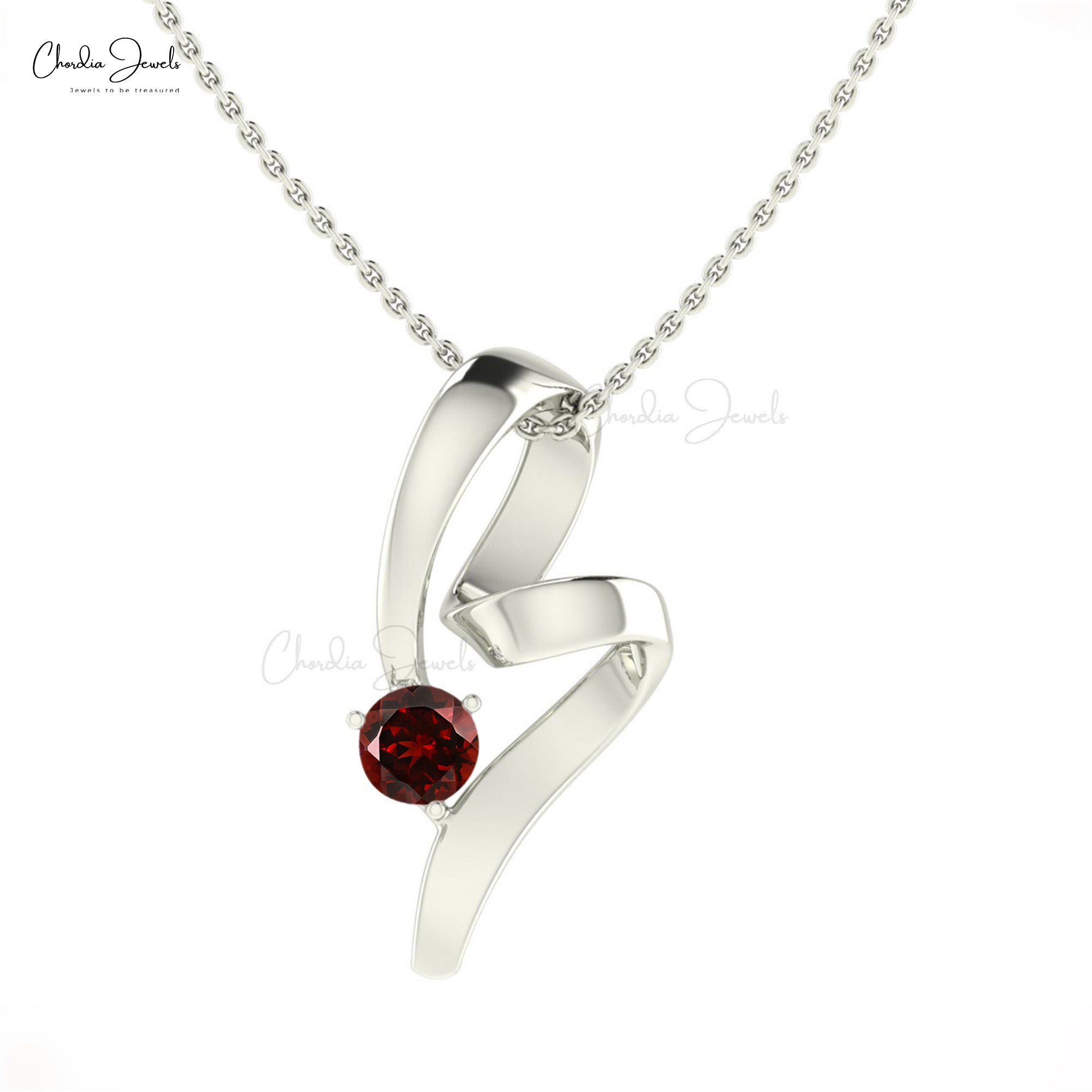 Genuine Red Garnet Solitaire Pendant In Pure 14k Gold Gemstone Curved Unique Jewelry
