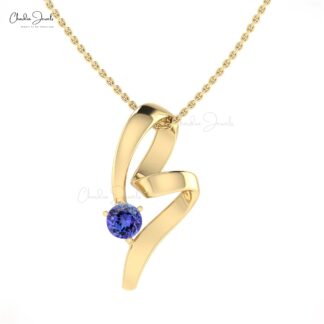Natural Tanzanite Curved Pendant With 0.49 Ct Gemstone Prong Set In 14k Gold Jewelry