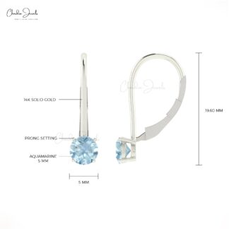 Natural Aquamarine Prong Set Dangling Earrings In 14k Solid Gold