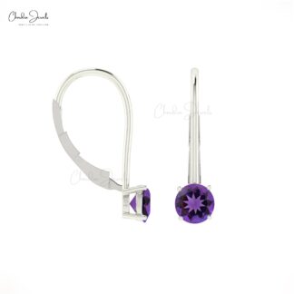 Gemstone Dangle Earrings In 14k Real Gold Amethyst 5mm Round Cut Solitaire Earring