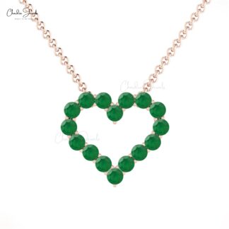 Open Heart Promise Necklace In Pure 14k Gold Emerald 2mm Gemstone Chain Necklace For Her