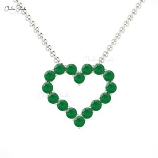 Open Heart Promise Necklace In Pure 14k Gold Emerald 2mm Gemstone Chain Necklace For Her