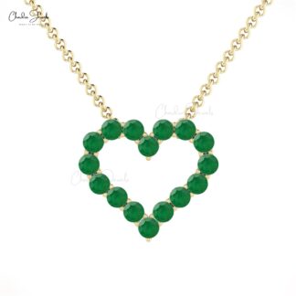 Open Heart Promise Necklace In Pure 14k Gold Emerald 2mm Gemstone Chain Necklace For Her