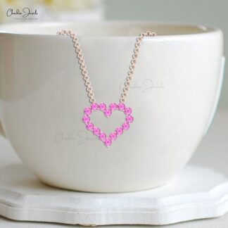 Heart Shape Women Necklace With 0.48 Ct Pink Sapphire Open Love Necklace In 14k Solid Gold