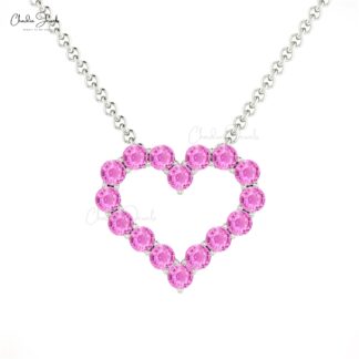Heart Shape Women Necklace With 0.48 Ct Pink Sapphire Open Love Necklace In 14k Solid Gold