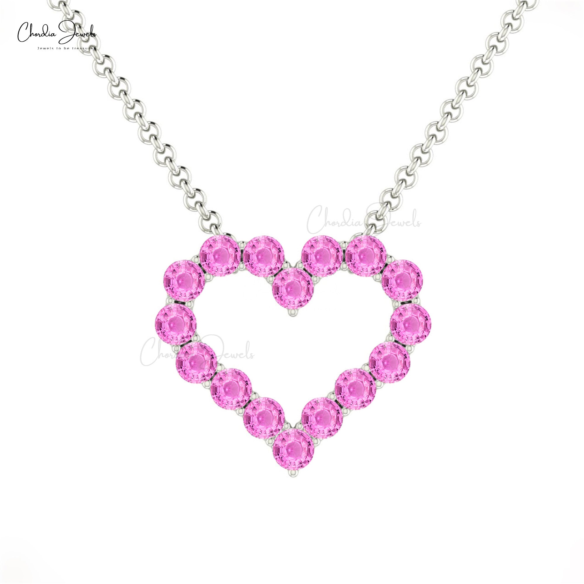 Heart Shape Women Necklace With 0.48 Ct Pink Sapphire Open Love Necklace In 14k Solid Gold