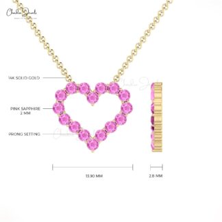 Heart Shape Women Necklace With 0.48 Ct Pink Sapphire Open Love Necklace In 14k Solid Gold