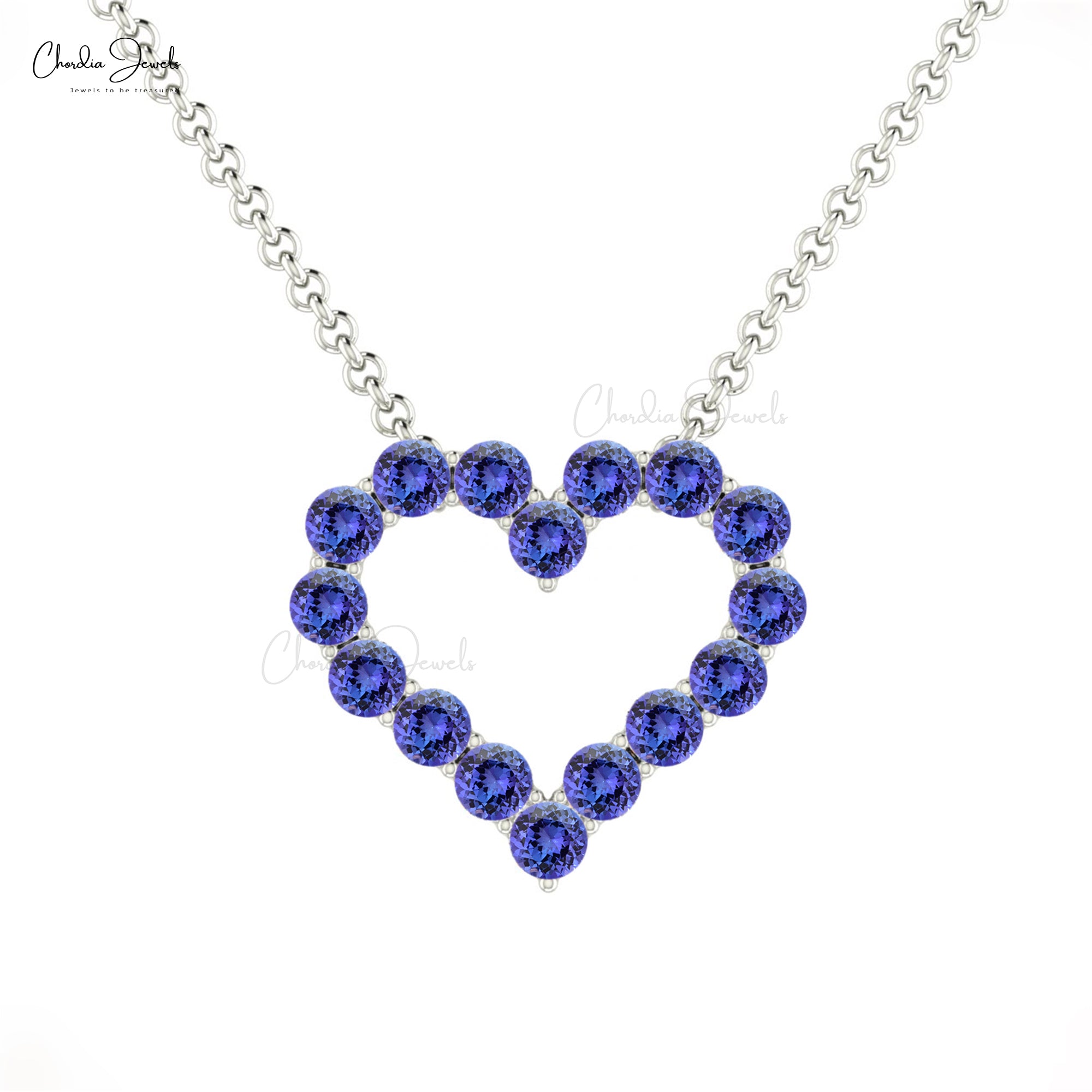 Open Heart Tanzanite Necklace In Solid 14k Gold Gemstone 2mm Round Eternity Love Necklace