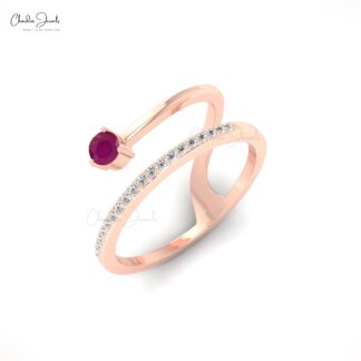 Gemstone Bridal Ring With 3mm Burma Ruby G-H Diamond 14k Solid Gold Dainty Ring