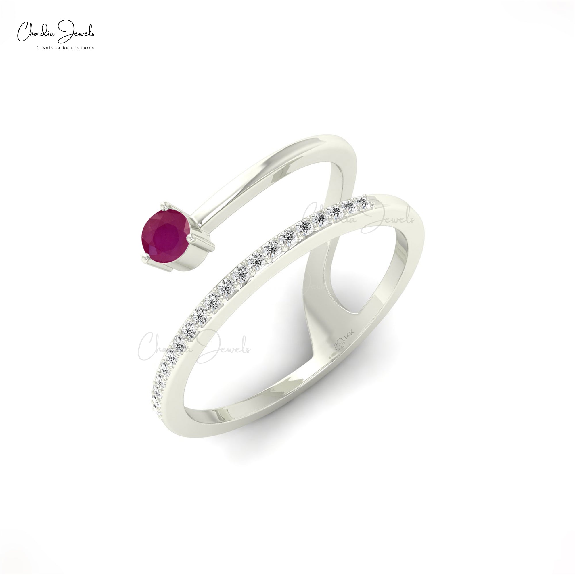 Gemstone Bridal Ring With 3mm Burma Ruby G-H Diamond 14k Solid Gold Dainty Ring