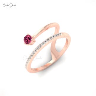 Pink Tourmaline Dainty Engagement Ring with Pave Diamond Setting