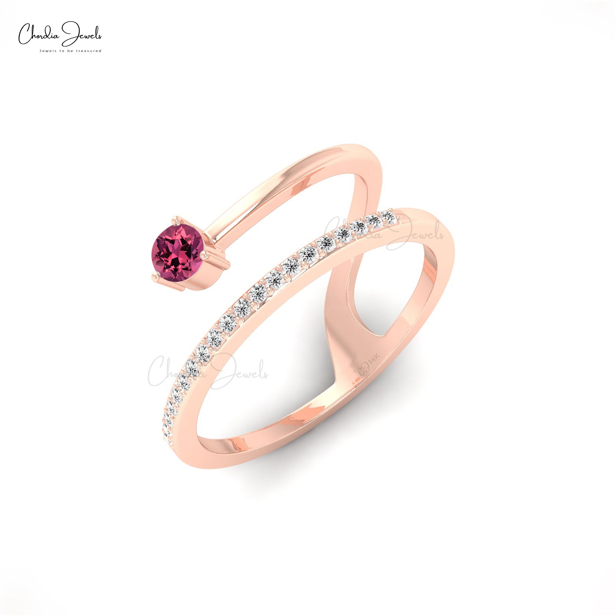 Pink Tourmaline Dainty Engagement Ring with Pave Diamond Setting
