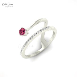 Pink Tourmaline Dainty Engagement Ring with Pave Diamond Setting
