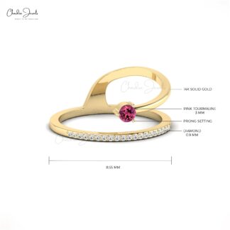 Pink Tourmaline Dainty Engagement Ring with Pave Diamond Setting
