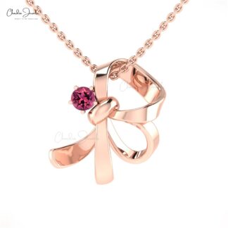 Gemstone Knot Dainty Pendant With 3mm Pink Tourmaline 14k Pure Gold Unique Pendants