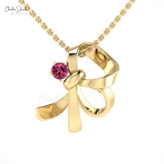 Gemstone Knot Dainty Pendant With 3mm Pink Tourmaline 14k Pure Gold Unique Pendants