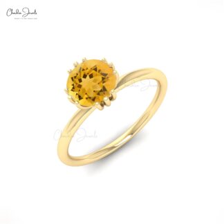 Genuine Citrine Solitaire Promise Ring In 14k Real Gold Prong Set Gemstone Rings For Mom