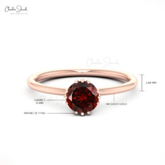 Natural Red Garnet Solitaire Ring With 6mm Gemstone Prong Set In 14k Gold Bridal Ring