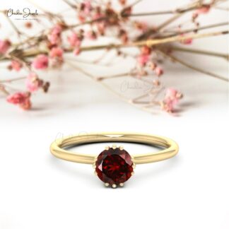 Natural Red Garnet Solitaire Ring With 6mm Gemstone Prong Set In 14k Gold Bridal Ring