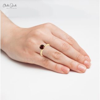 Natural Red Garnet Solitaire Ring With 6mm Gemstone Prong Set In 14k Gold Bridal Ring