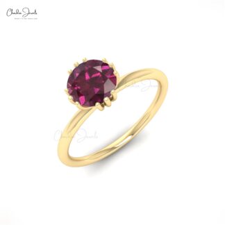 Gemstone Engagement Ring With 6mm Rhodolite Garnet Solitaire Ring In 14k Real Gold