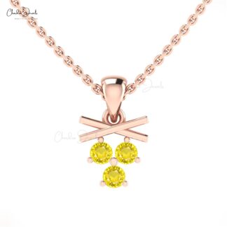 Trilogy Gemstone Pendant With 2.5mm Yellow Sapphire Cluster Necklace In 14k Solid Gold