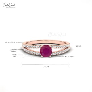 Prong-Set Ruby Split Shank Engagement Ring With Beaded Diamonds