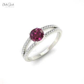 Natural Rhodolite Garnet Twin Shank Ring With G-H Diamond Bridal Jewelry In 14k Pure Gold