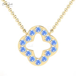 Pure 14k Gold Clover Chain Necklace With 0.70 Ct Rainbow Moonstone Proposal Necklaces