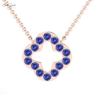 Open Clover Women Necklace In Pure 14k Gold Tanzanite 0.84 Ct Gemstone Chain Necklace