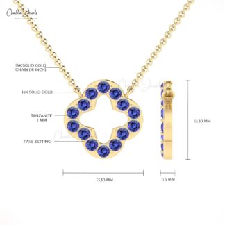 Open Clover Women Necklace In Pure 14k Gold Tanzanite 0.84 Ct Gemstone Chain Necklace