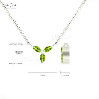 Gemstone Cluster Necklace With 0.24 Ct Peridot Three Stone Necklace In 14k Pure Gold