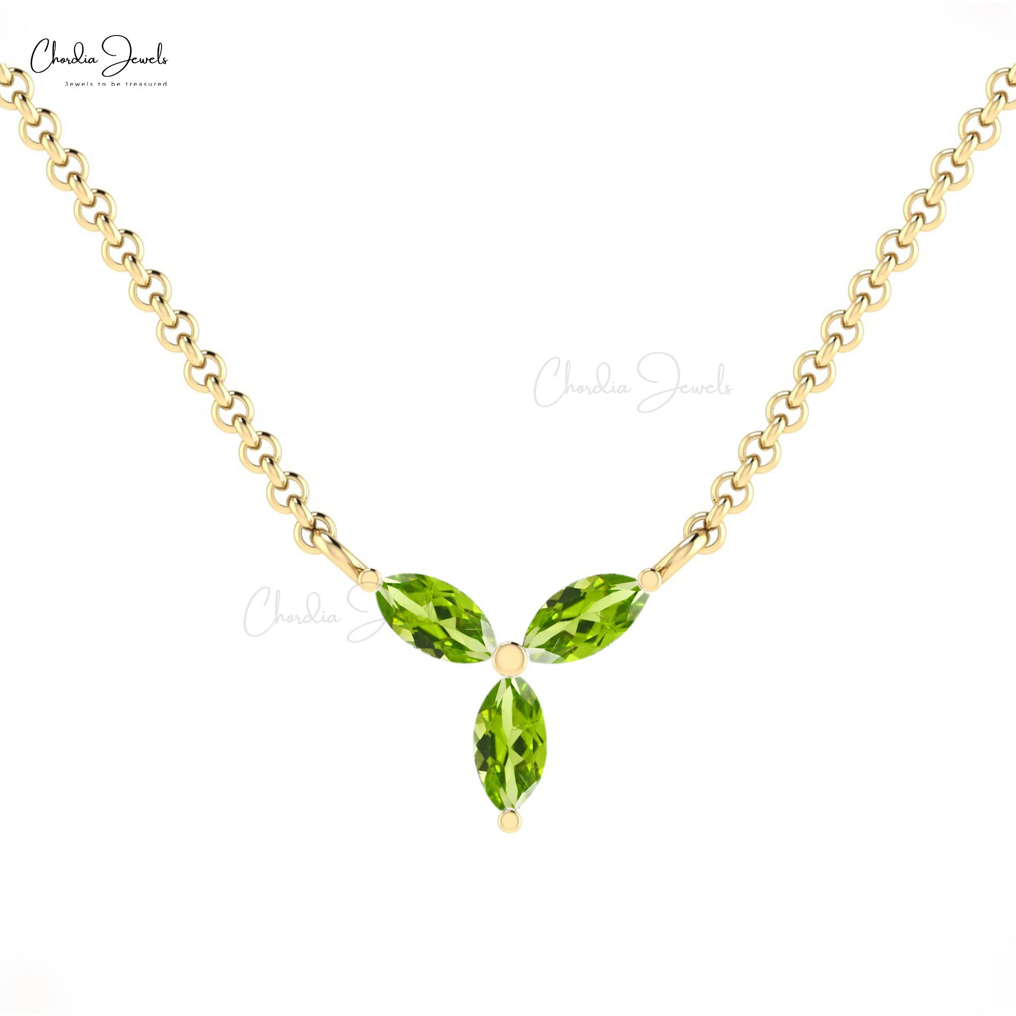 Gemstone Cluster Necklace With 0.24 Ct Peridot Three Stone Necklace In 14k Pure Gold