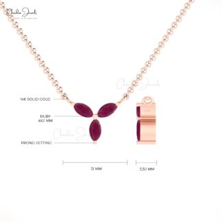 Marquise Thin Chain Necklace With 0.24 Ct Burma Ruby Prong Set In 14k Solid Gold Necklace