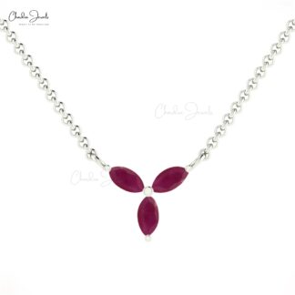 Marquise Thin Chain Necklace With 0.24 Ct Burma Ruby Prong Set In 14k Solid Gold Necklace