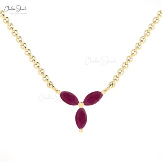 Marquise Thin Chain Necklace With 0.24 Ct Burma Ruby Prong Set In 14k Solid Gold Necklace