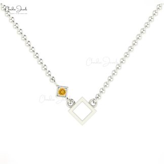 Genuine Citrine Solitaire Pendant In Solid 14k Gold Open Square Gemstone Fine Jewelry