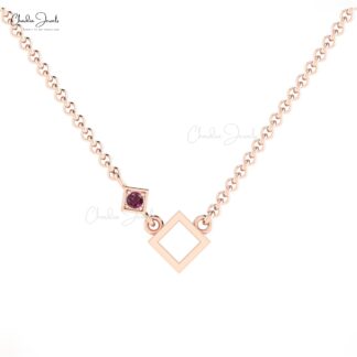 Open Square Rhodolite Garnet Pendant With 2.5mm Gemstone Pave Set In 14k Gold Necklace