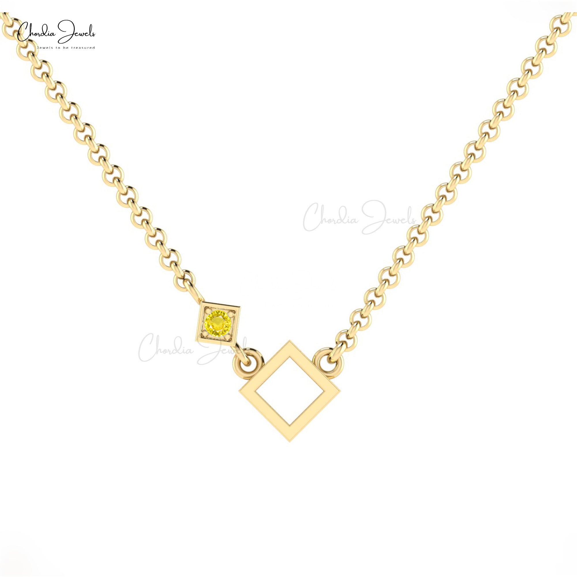 Natural Yellow Sapphire Necklace With 2.5mm Gemstone Accented In 14k Real Gold Jewelry