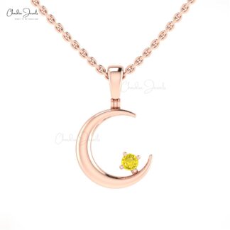 Gemstone Celestial Pendant In Real 14k Gold Yellow Sapphire 0.03 Ct Round Cut Necklaces