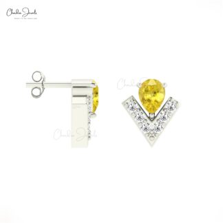 Natural Yellow Sapphire With Dainty Diamond Accents in 14k Real Gold Studs