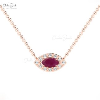 Natural Ruby Diamond Necklace 14k Solid Gold Necklace For Birthday Gift