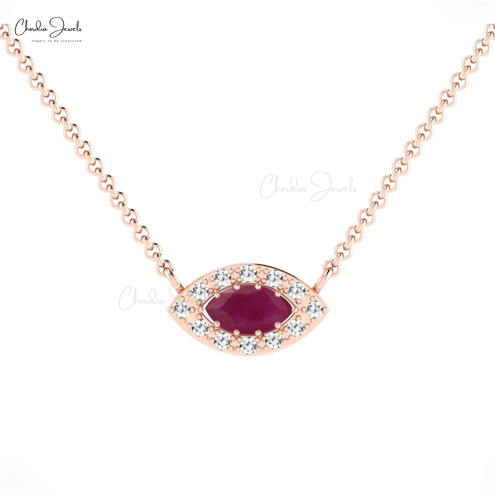 Natural Ruby Diamond Necklace 14k Solid Gold Necklace For Birthday Gift